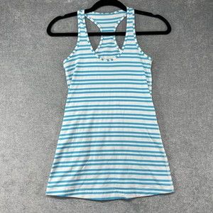 Lululemon Cool Racerback 4 Spry Blue Twin Stripe White CRB Tank